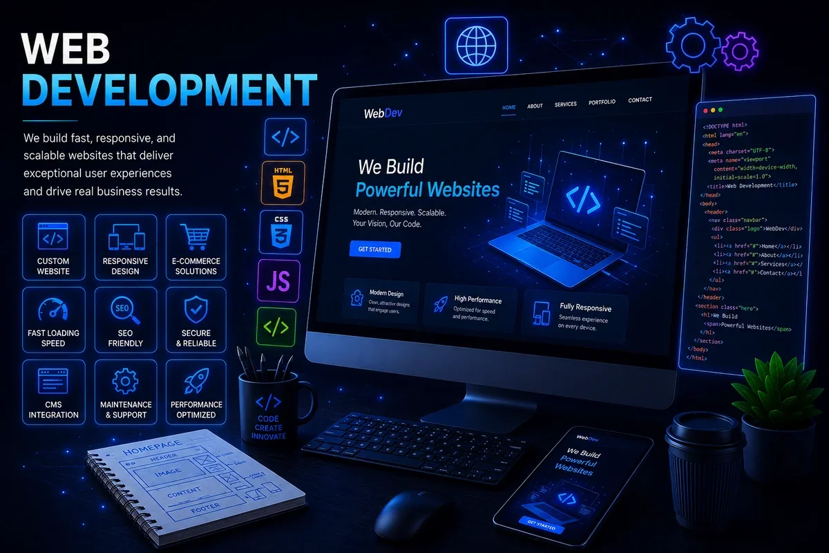 Web development services by Arish IT Services including responsive websites, e-commerce, SEO, CMS integration and website maintenance.